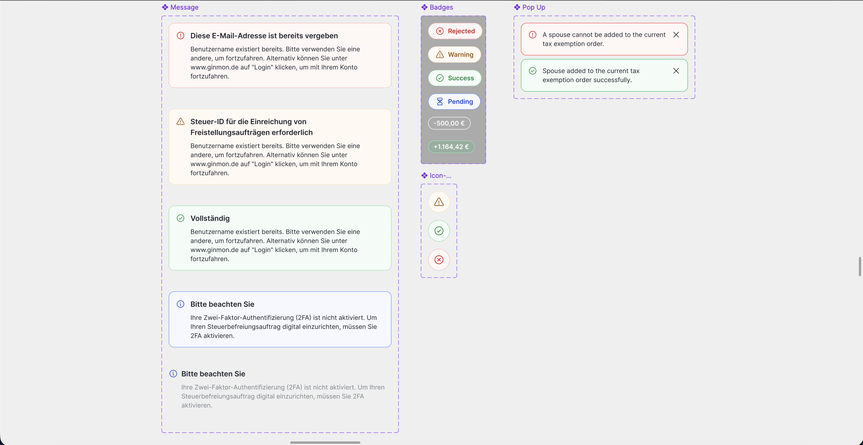 Message, Badges, and Pop Up components