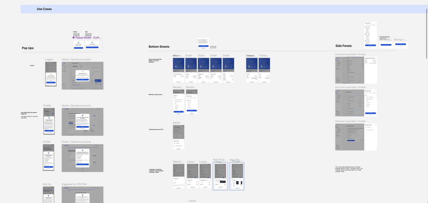 Every identified use case designed out, organized by surface, on mobile.