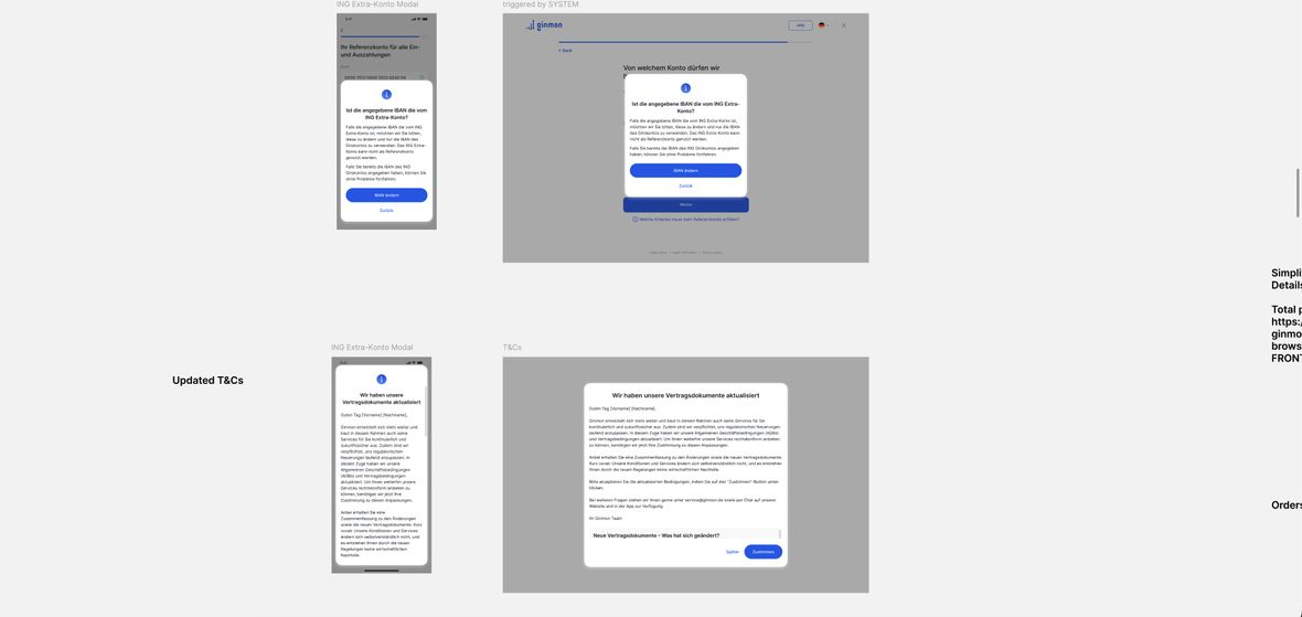 Left: the documented exceptions as real designs, including the oversized, system-triggered T&Cs modal with long left-aligned copy.