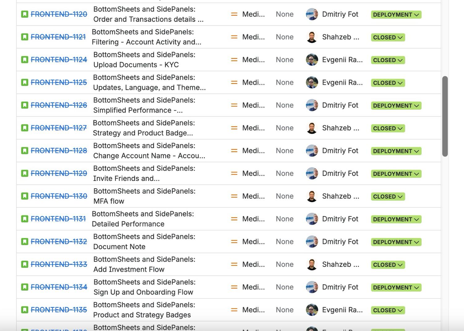 The backlog I authored: more than thirty tickets, one per use case, organized by surface and scoped tightly.